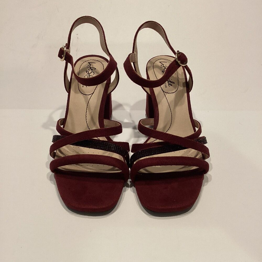 Life Stride Burgundy Belle Strappy Heeled Sandals Size 8W New